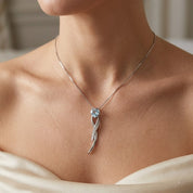 Collana con ciondolo - 18 carati Oro bianco - 1.32ct. tw. Acquamarina - Diamante