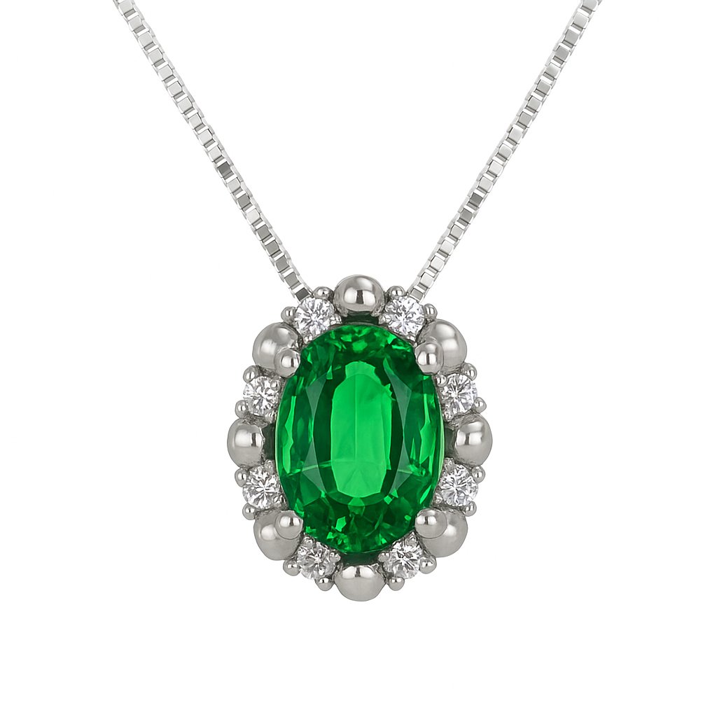 Collana con ciondolo - 18 carati Oro bianco - 0.77ct. tw. Smeraldo - Diamante