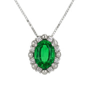 Collana con ciondolo - 18 carati Oro bianco - 0.77ct. tw. Smeraldo - Diamante