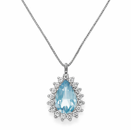 Collana con ciondolo - 18 carati Oro bianco - 1.24ct. tw. Acquamarina - Diamante