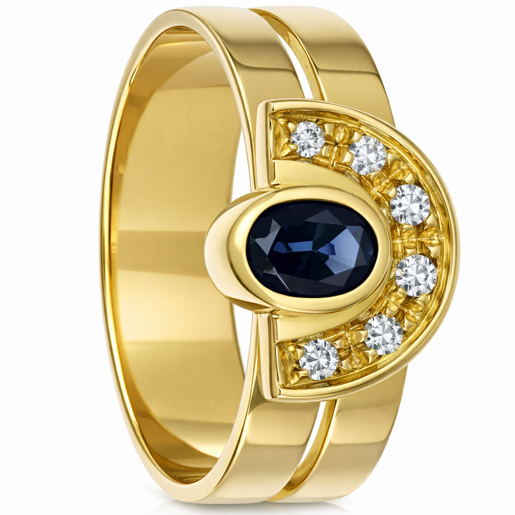 Anello - 18 carati Oro giallo - 0.32ct. tw. Zaffiro - Diamante