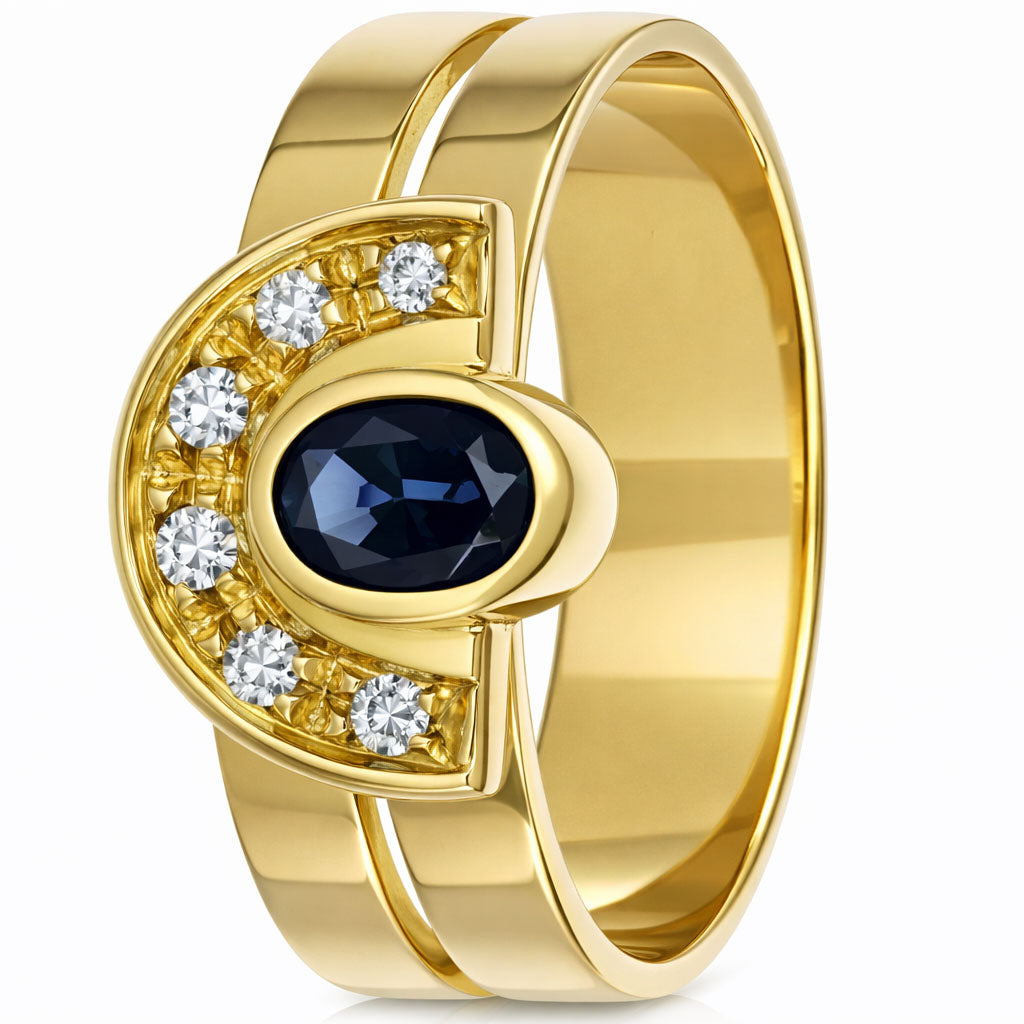 Anello - 18 carati Oro giallo - 0.32ct. tw. Zaffiro - Diamante