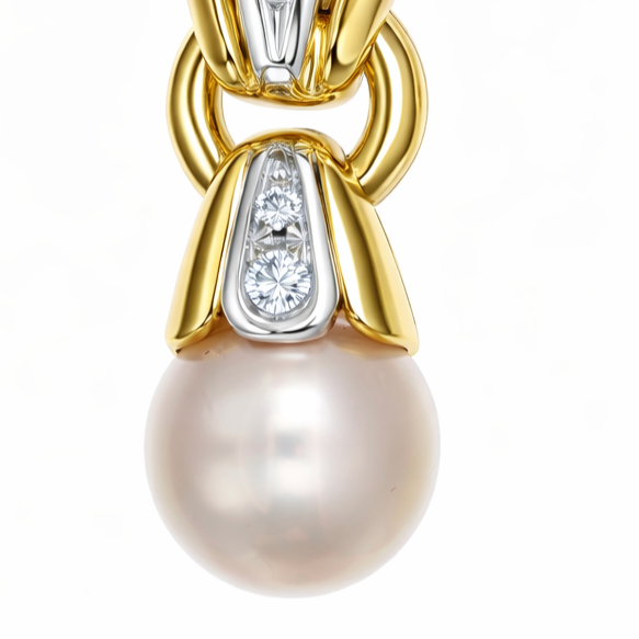 Orecchini - 18 carati Oro bianco, Oro giallo - 0.12ct. tw. Diamante (Naturale) - Perla