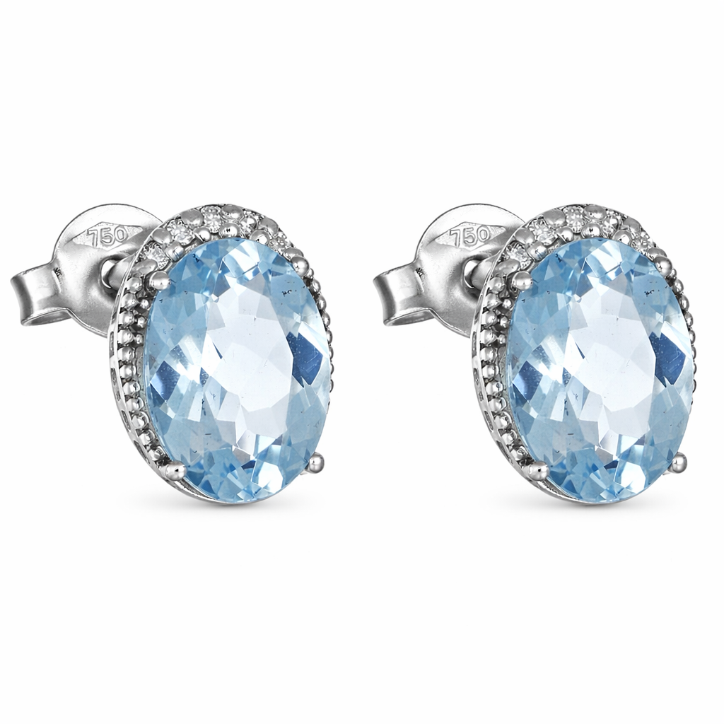 Orecchini - 18 carati Oro bianco Acquamarina - Diamante