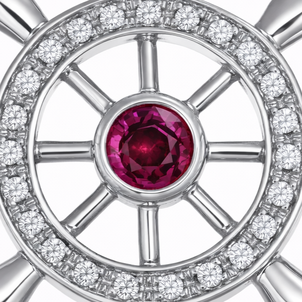 Ciondolo - 18 carati Oro bianco - 0.39ct. tw. Rubino - Diamante