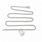 Collana con ciondolo - 18 carati Oro bianco - 0.01ct. tw. Diamante (Naturale) - Perla - Made in Italy - Handmade