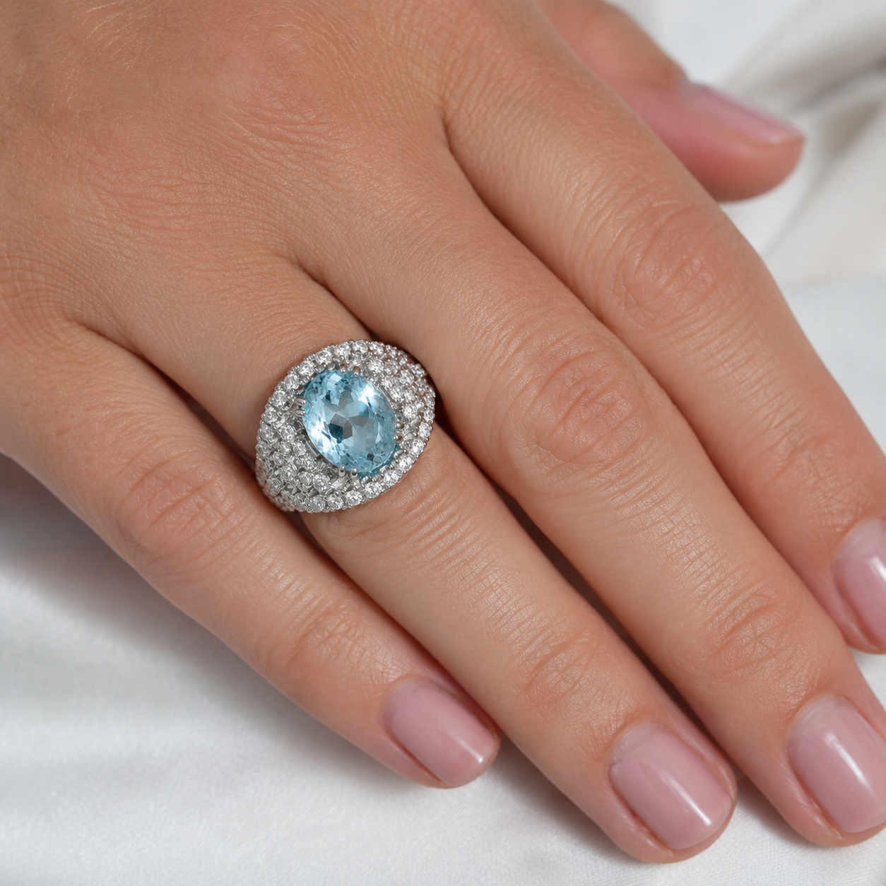 Anello - 18 carati Oro bianco, - 8.32ct. tw. Topazio - Diamante - Made in Italy - Handmade