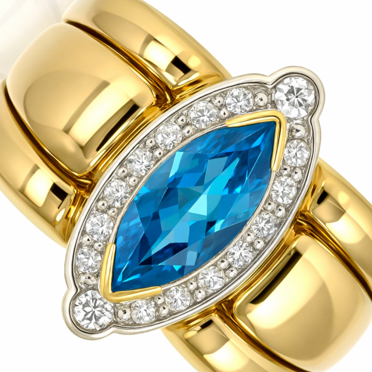 Anello - 18 carati Oro bianco, Oro giallo - 1.01ct. tw. Topazio - Diamante