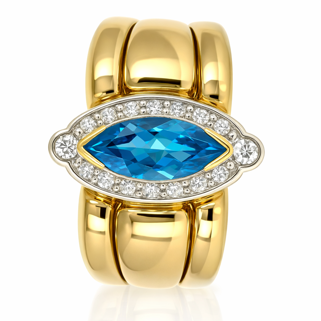 Anello - 18 carati Oro bianco, Oro giallo - 1.01ct. tw. Topazio - Diamante