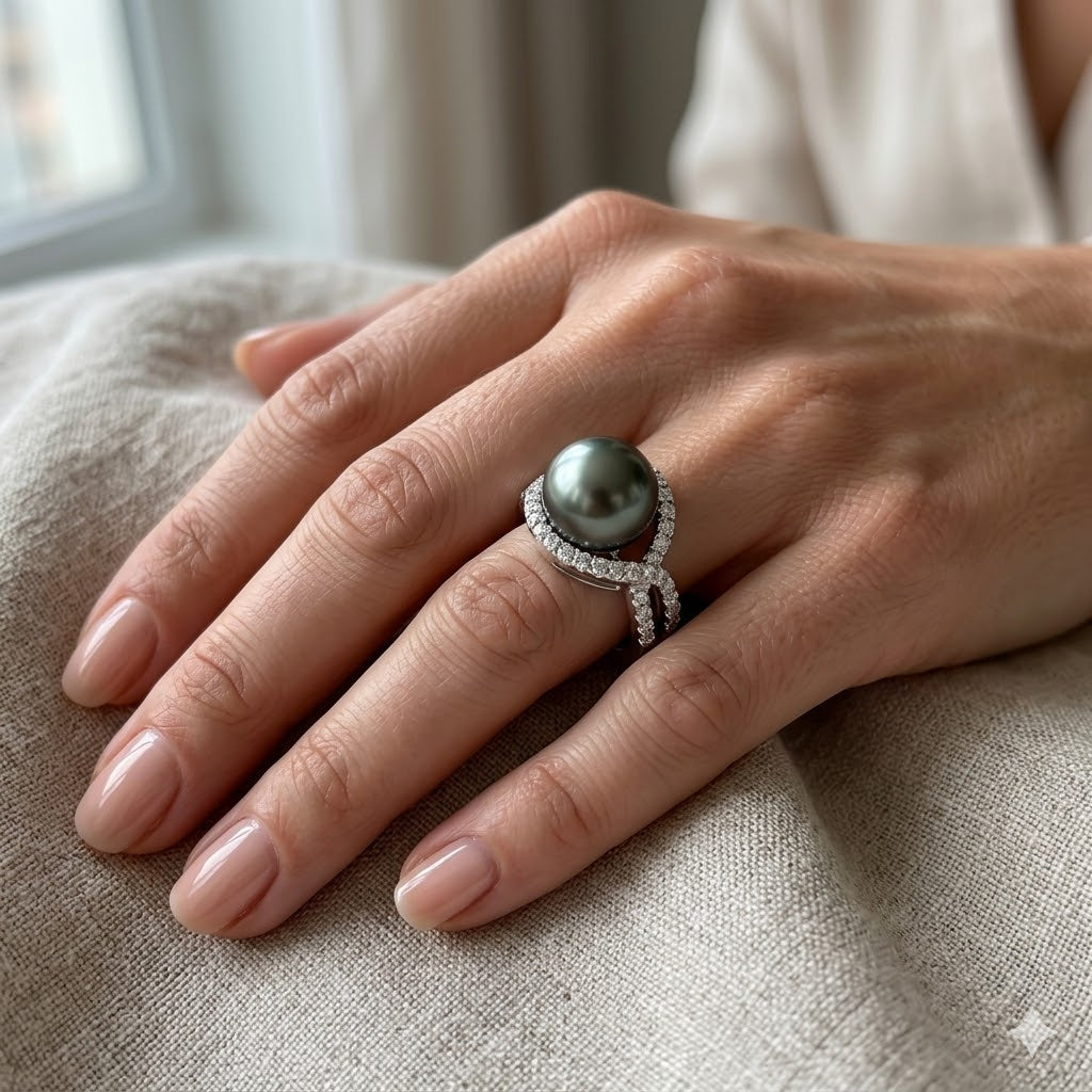 Anello - 18 carati Oro bianco - 0.90ct. tw. Diamante (Naturale) - Perla - Made in Italy - Handmade