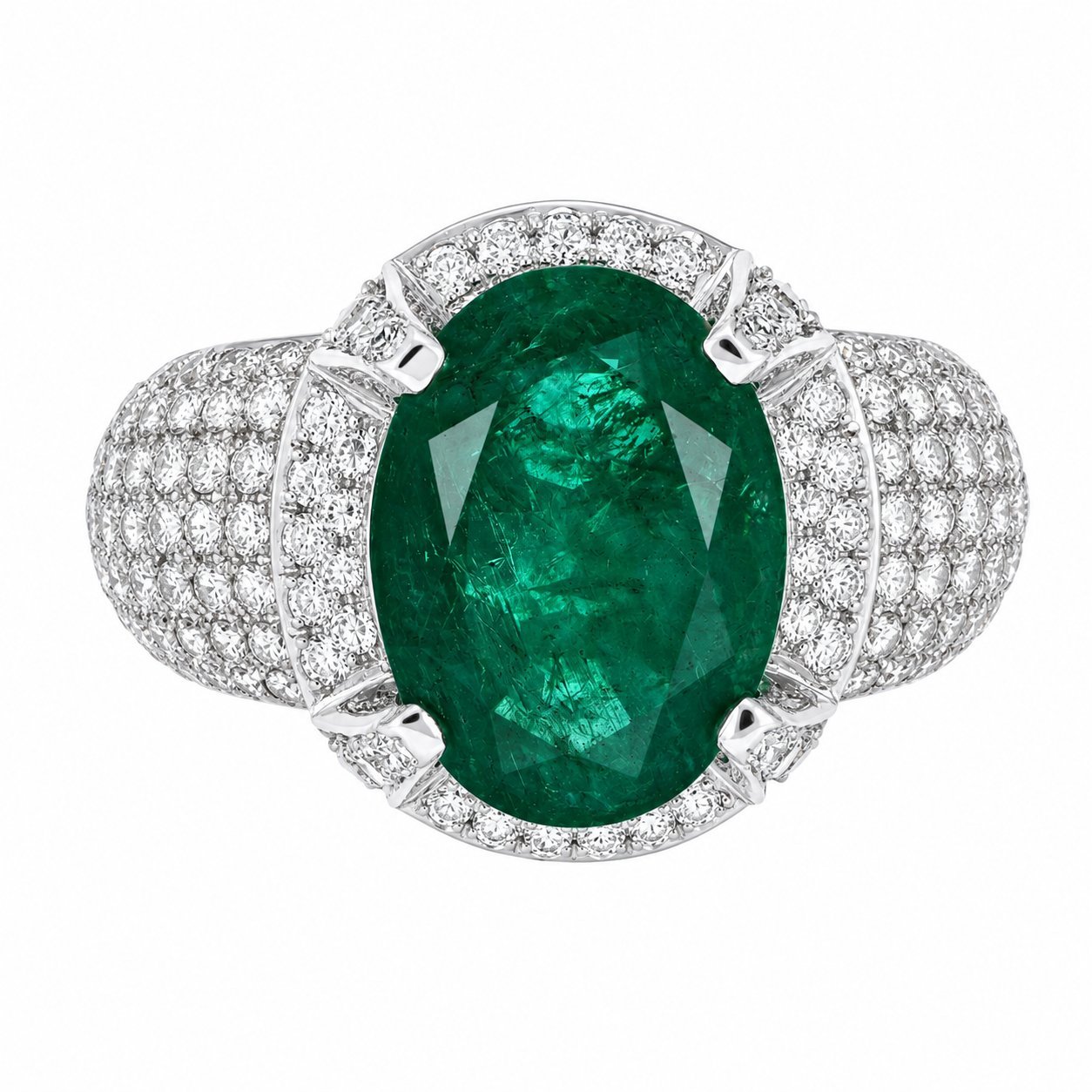 Anello - 18 carati Oro bianco - 6.30ct. tw. Smeraldo - Diamante