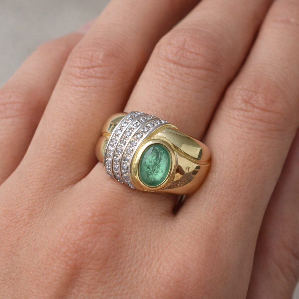 Anello - 18 carati Oro giallo, Oro bianco - 1.40ct. tw. Smeraldo - Diamante