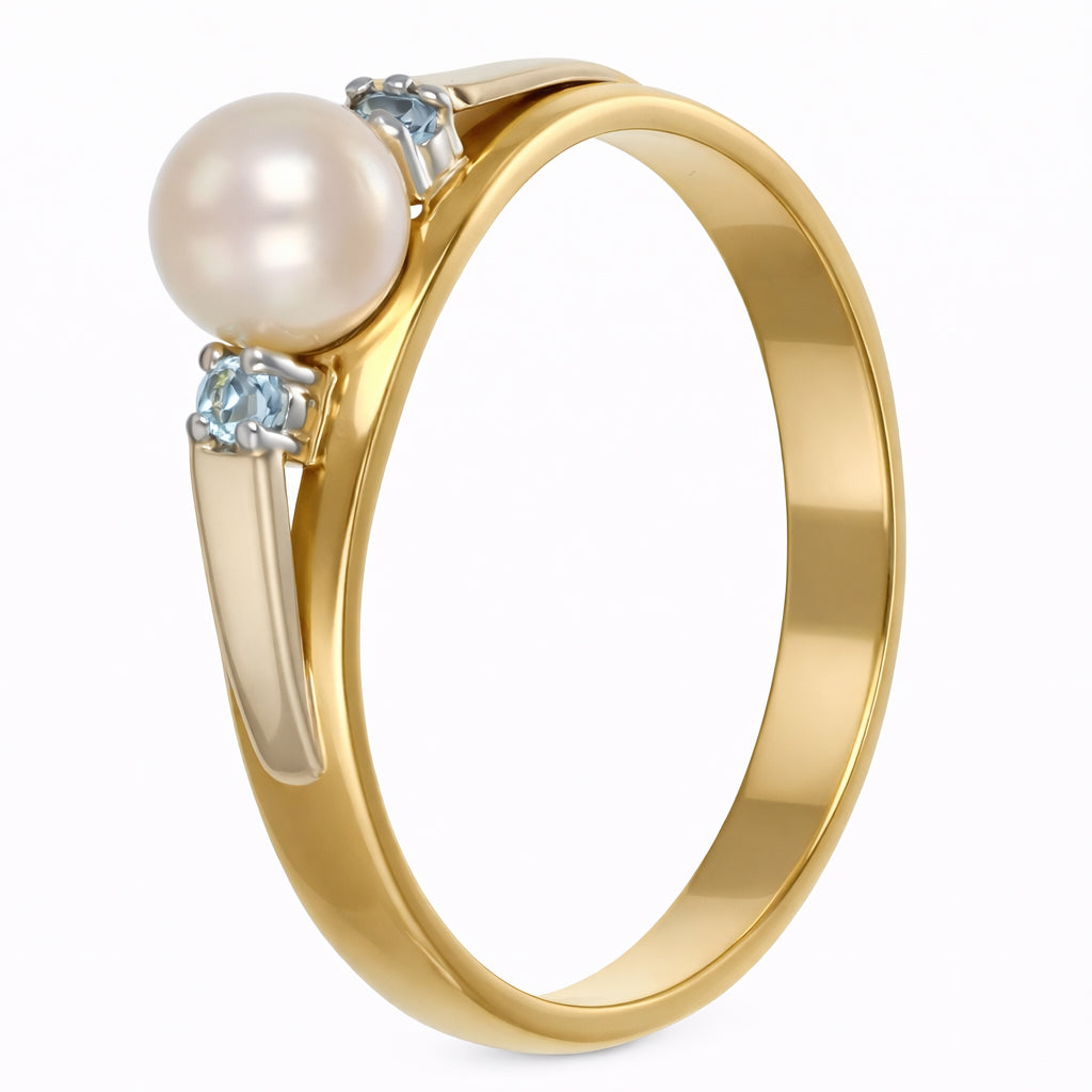 Anello - 18 carati Oro bianco, Oro giallo - 0.06ct. tw. Topazio - Perla