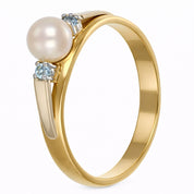 Anello - 18 carati Oro bianco, Oro giallo - 0.06ct. tw. Topazio - Perla
