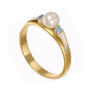 Anello - 18 carati Oro bianco, Oro giallo - 0.06ct. tw. Topazio - Perla