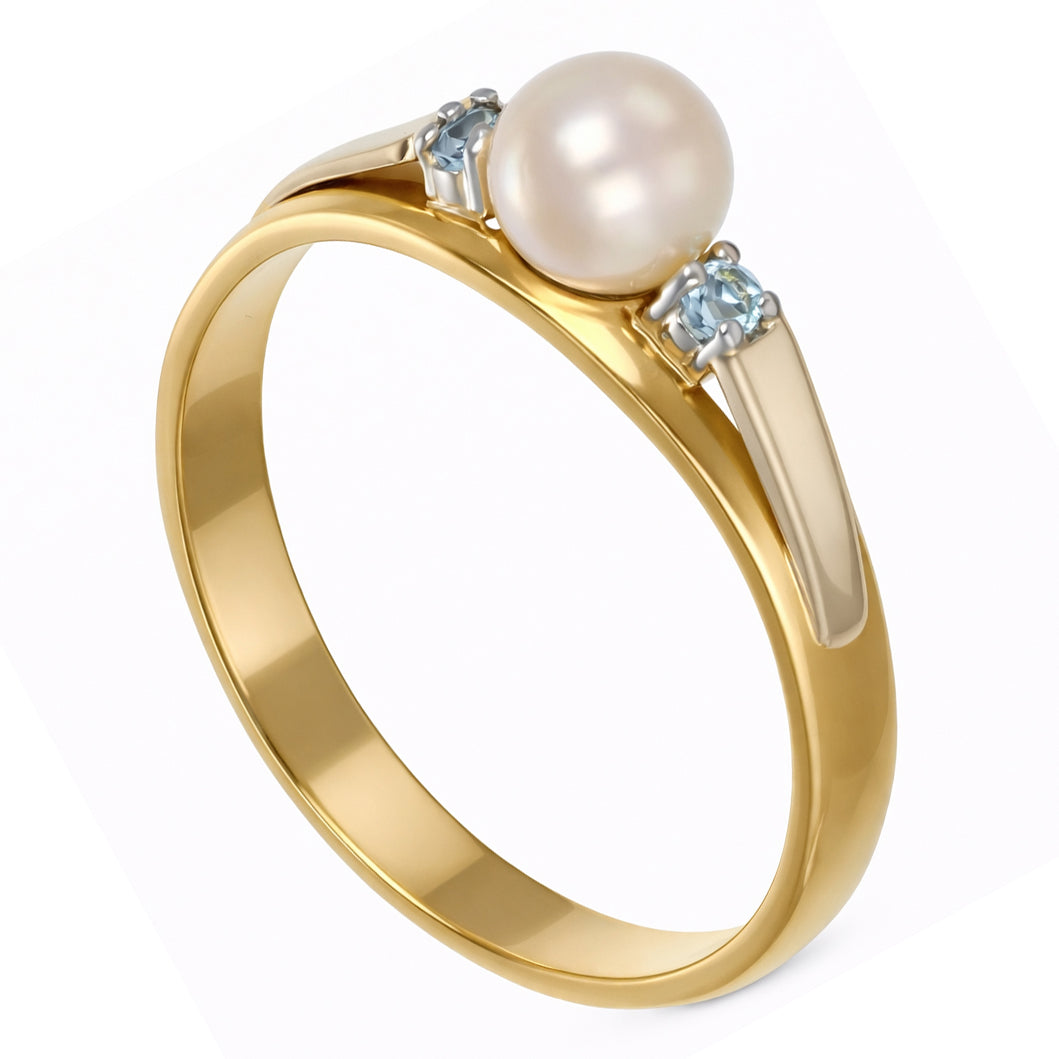 Anello - 18 carati Oro bianco, Oro giallo - 0.06ct. tw. Topazio - Perla