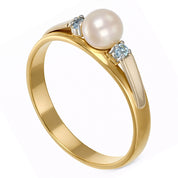 Anello - 18 carati Oro bianco, Oro giallo - 0.06ct. tw. Topazio - Perla