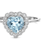 Anello - 18 carati Oro bianco Acquamarina - Diamante