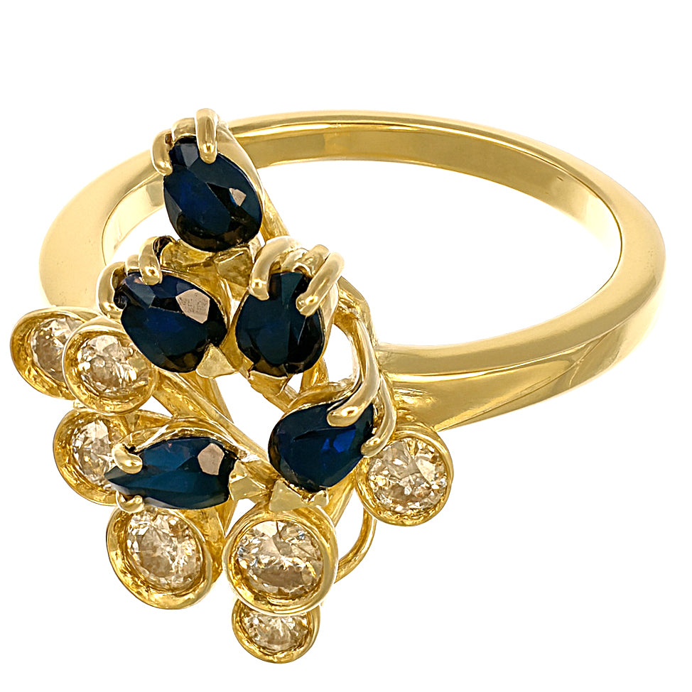 Anello - 18 carati Oro giallo - 1.05ct. tw. Zaffiro - Diamante