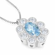 Collana con ciondolo - 18 carati Oro bianco - 0.89ct. tw. Acquamarina - Diamante