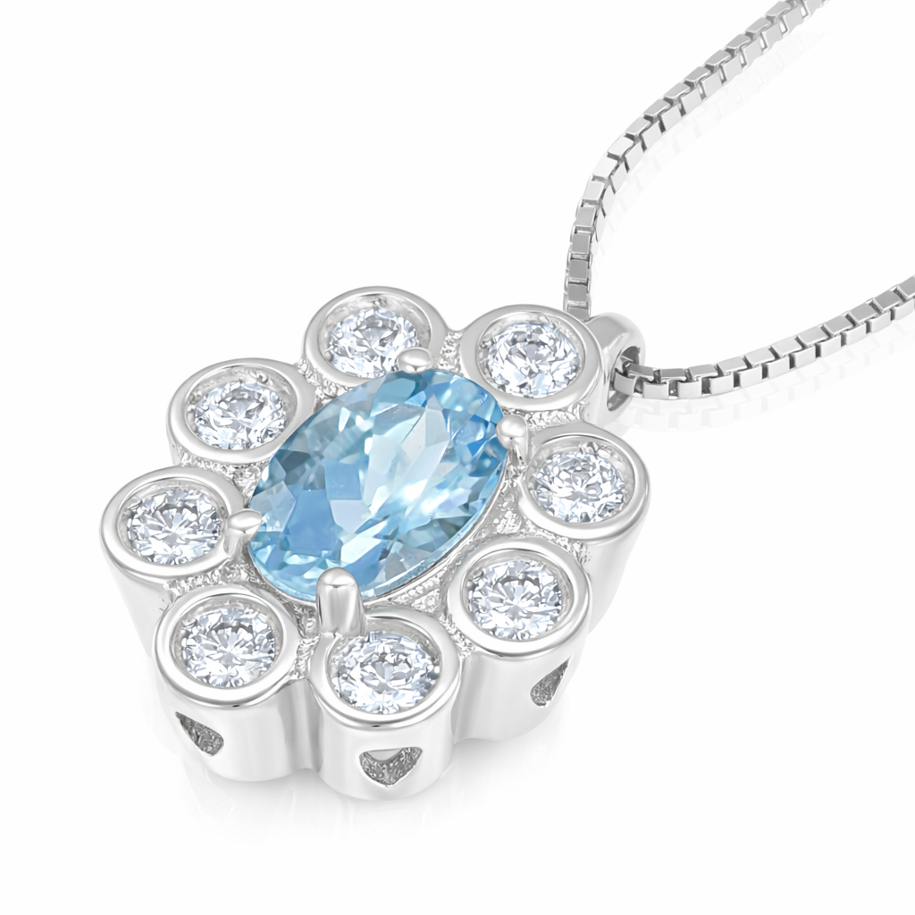 Collana con ciondolo - 18 carati Oro bianco - 0.89ct. tw. Acquamarina - Diamante