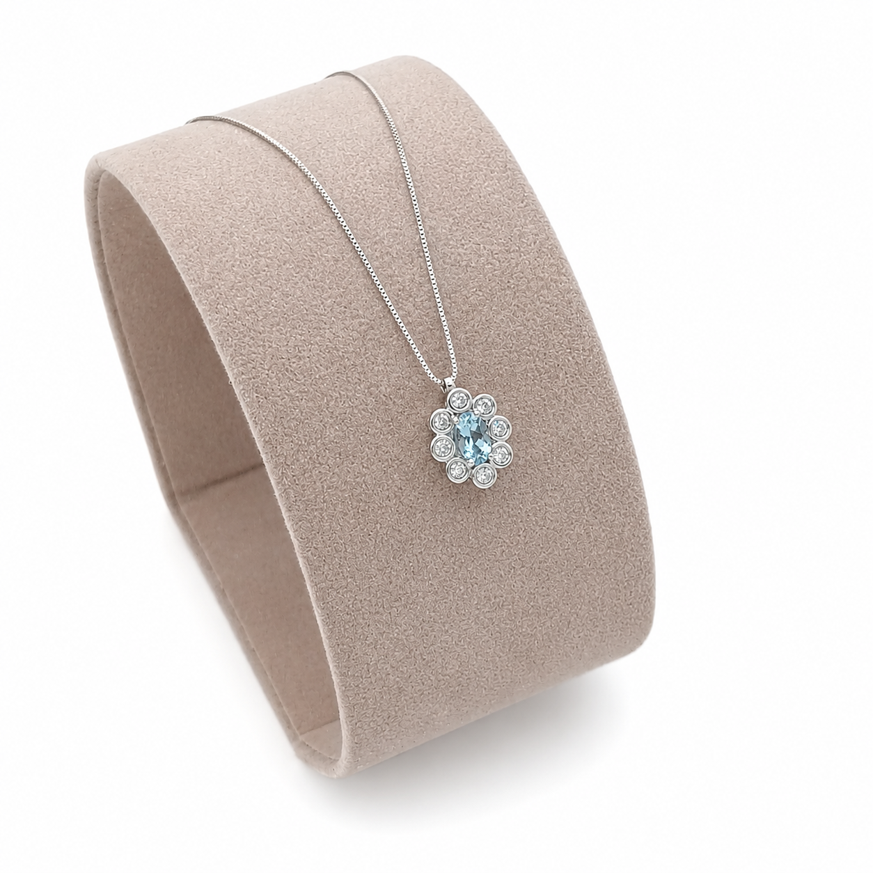 Collana con ciondolo - 18 carati Oro bianco- 0.84ct. tw. Acquamarina - Diamante - Made in Italy - HandMade