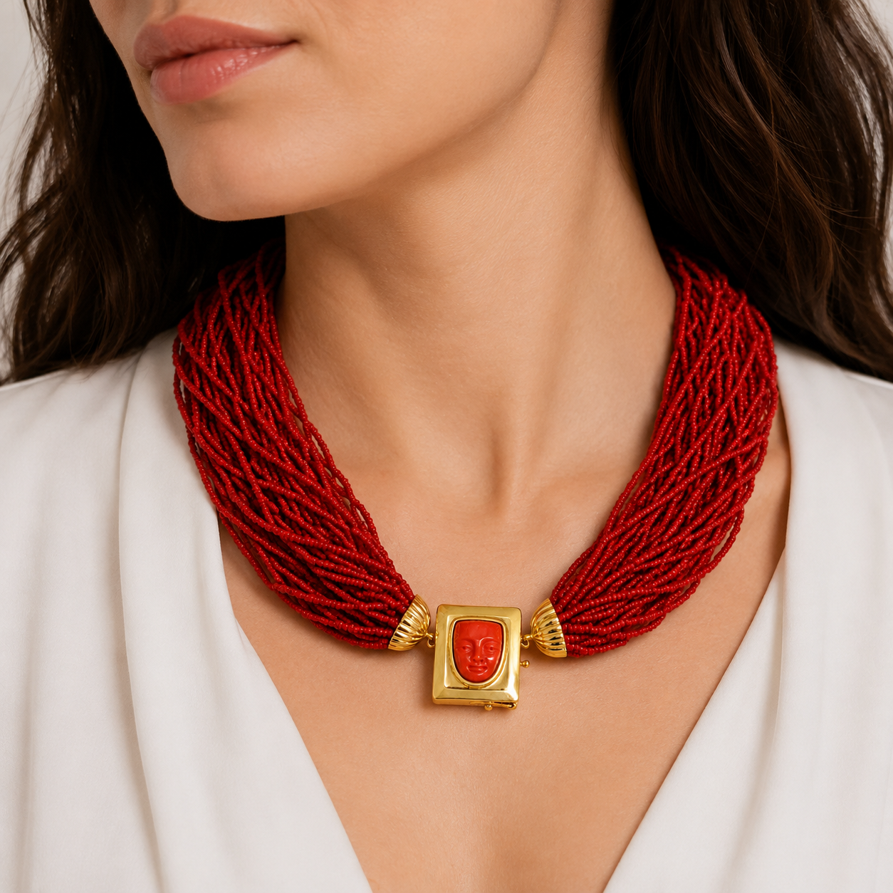 Collana - 18 carati Oro giallo Corallo - Made in Italy - Handmade