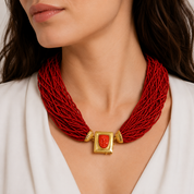 Collana - 18 carati Oro giallo Corallo - Made in Italy - Handmade