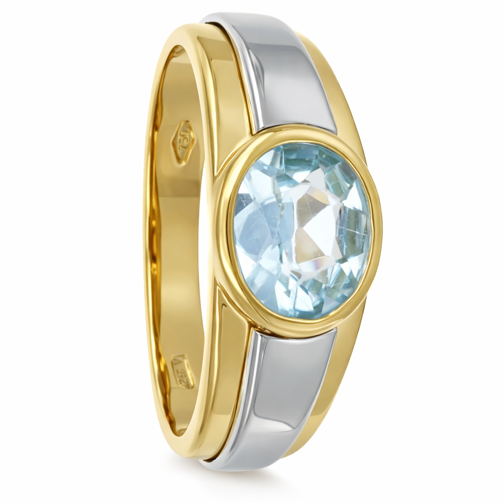 Anello - 18 carati Oro giallo, Oro bianco - 1.25ct. tw. Acquamarina