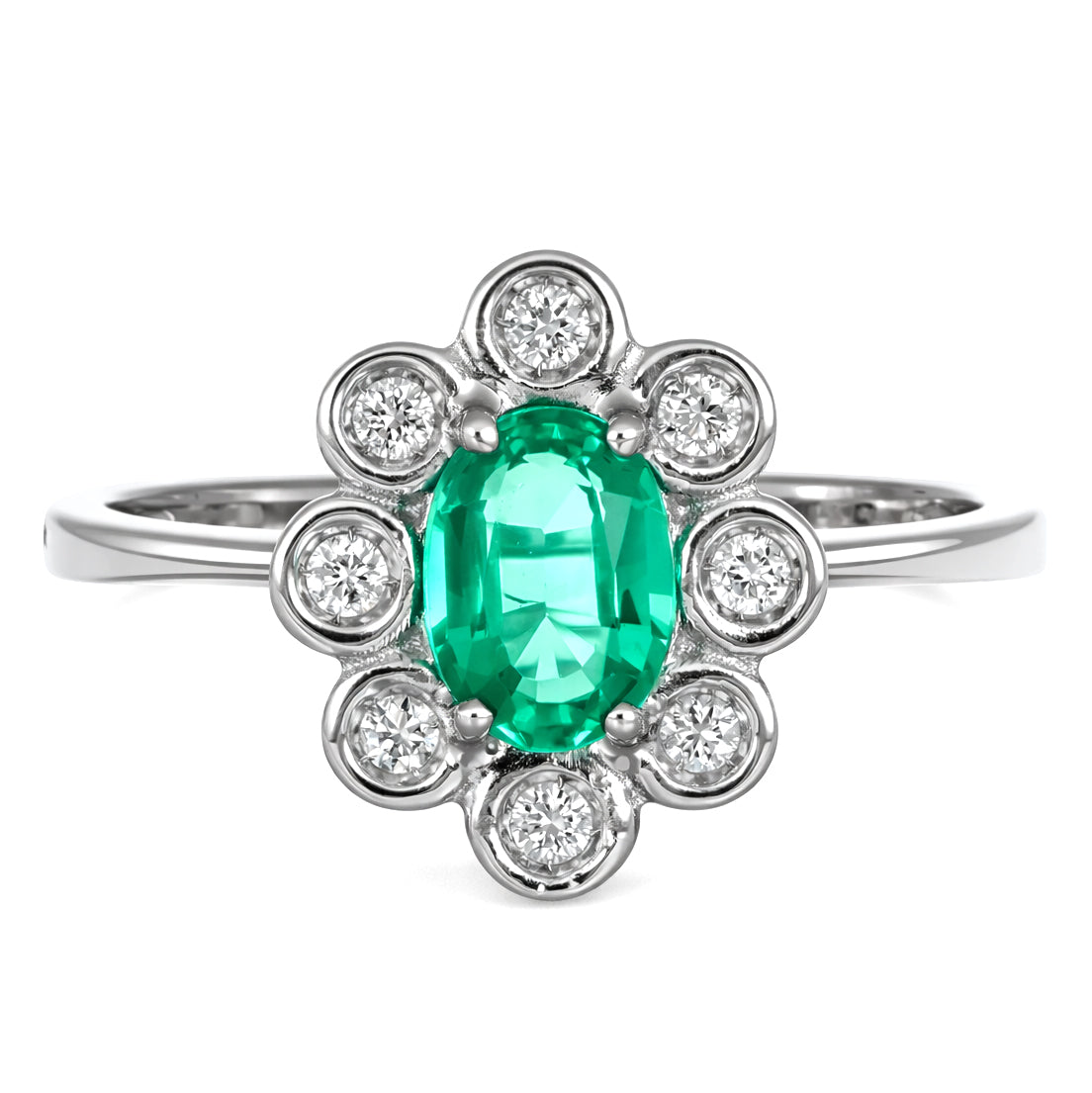 Anello - 18 carati Oro bianco Smeraldo - Diamante