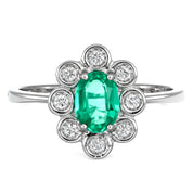 Anello - 18 carati Oro bianco Smeraldo - Diamante