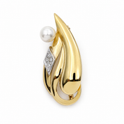 Spilla - 18 carati Oro bianco, Oro giallo - 0.08ct. tw. Diamante (Naturale) - Perla - Made in Italy - Handmade