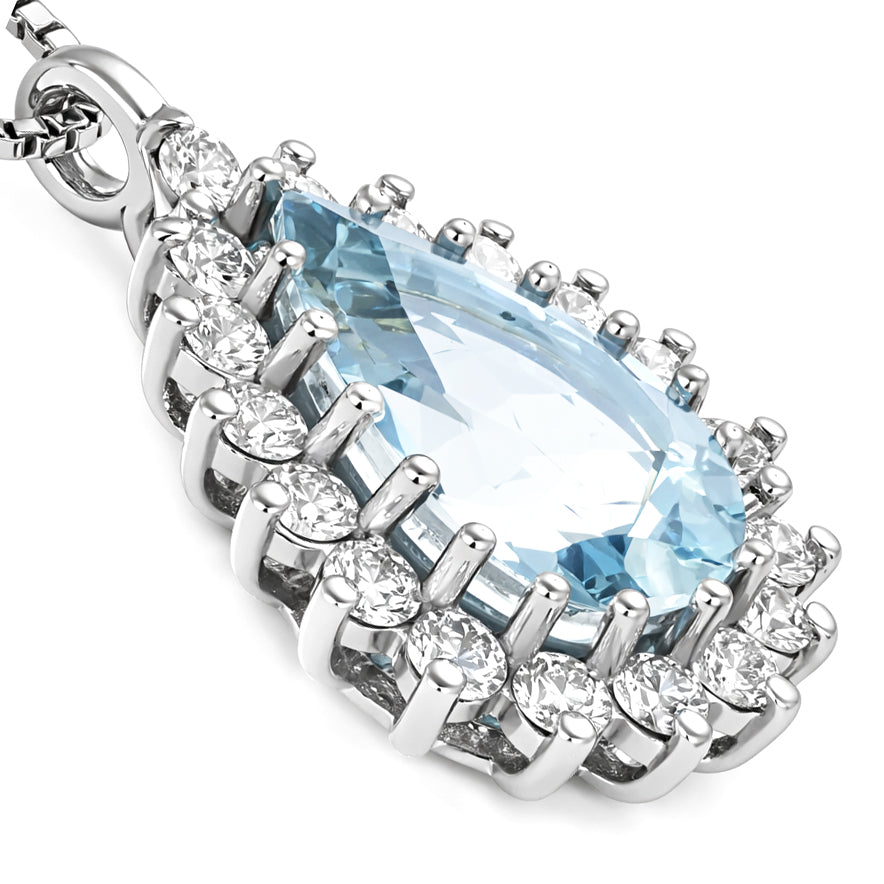 Collana con ciondolo - 18 carati Oro bianco - 1.24ct. tw. Acquamarina - Diamante