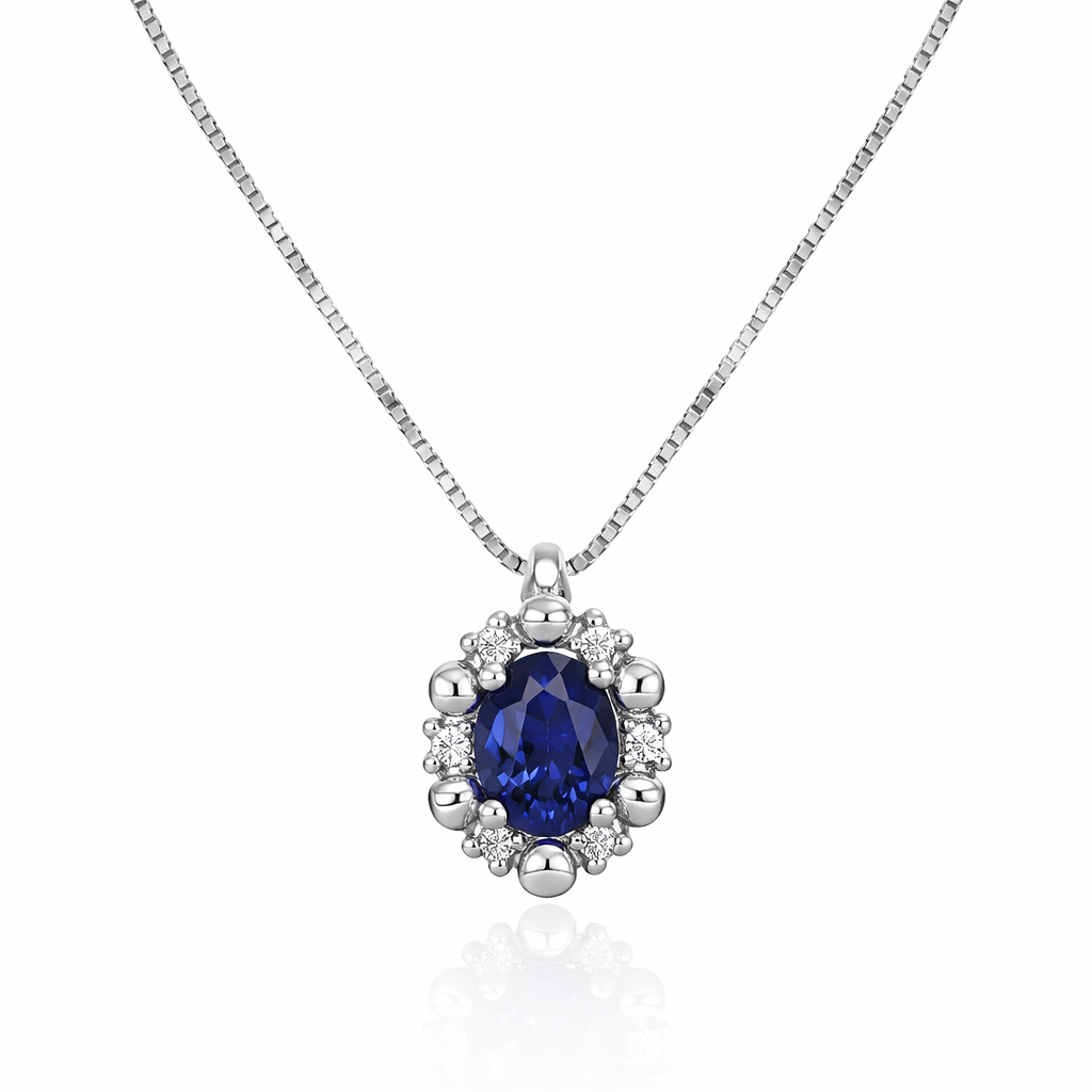 Collana con ciondolo - 18 carati Oro bianco - 0.43ct. tw. Zaffiro - Diamante