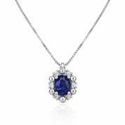 Collana con ciondolo - 18 carati Oro bianco - 0.43ct. tw. Zaffiro - Diamante