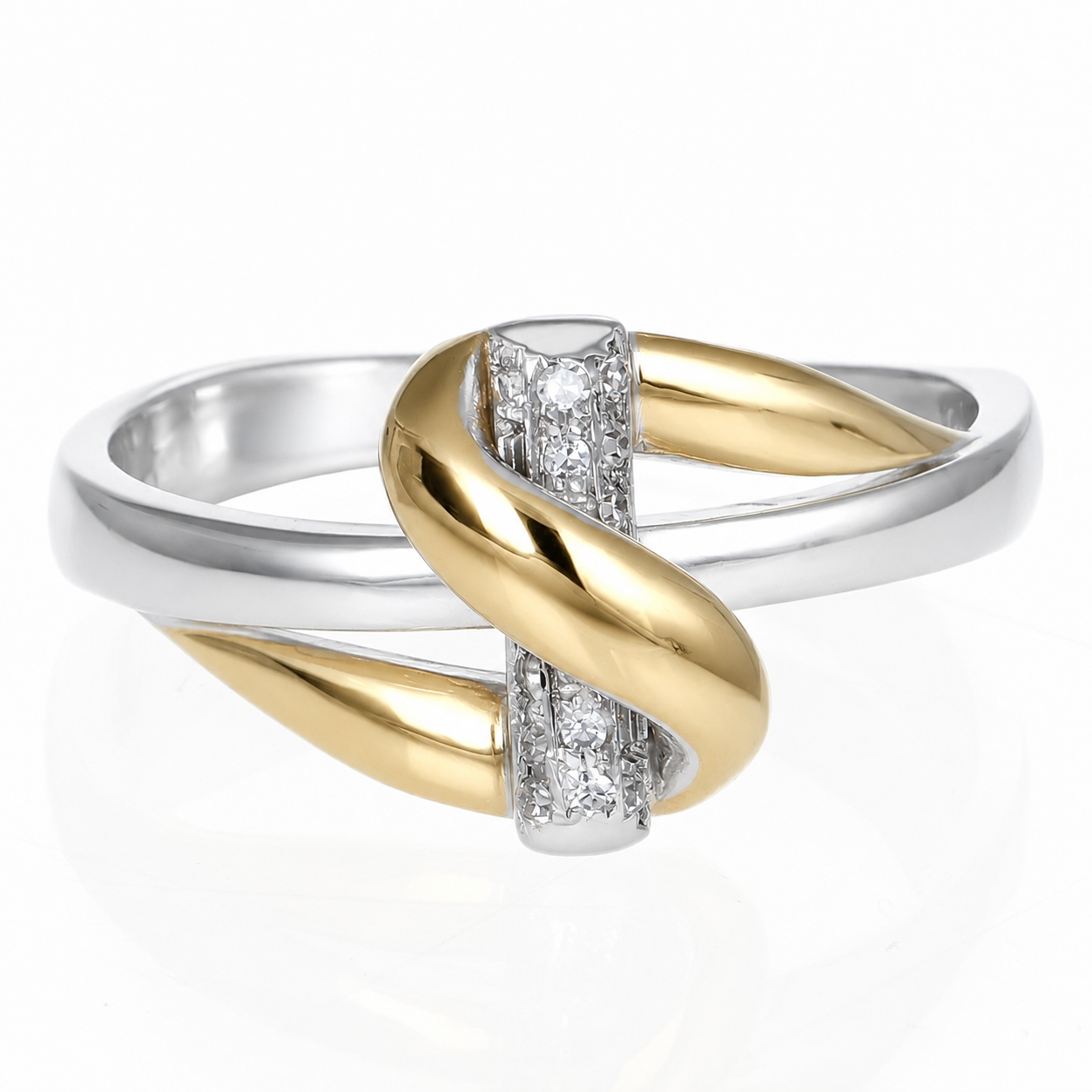 Anello - 18 carati Oro bianco, Oro giallo - 0.04ct. tw. Diamante (Naturale) - Made in Italy - Handmade