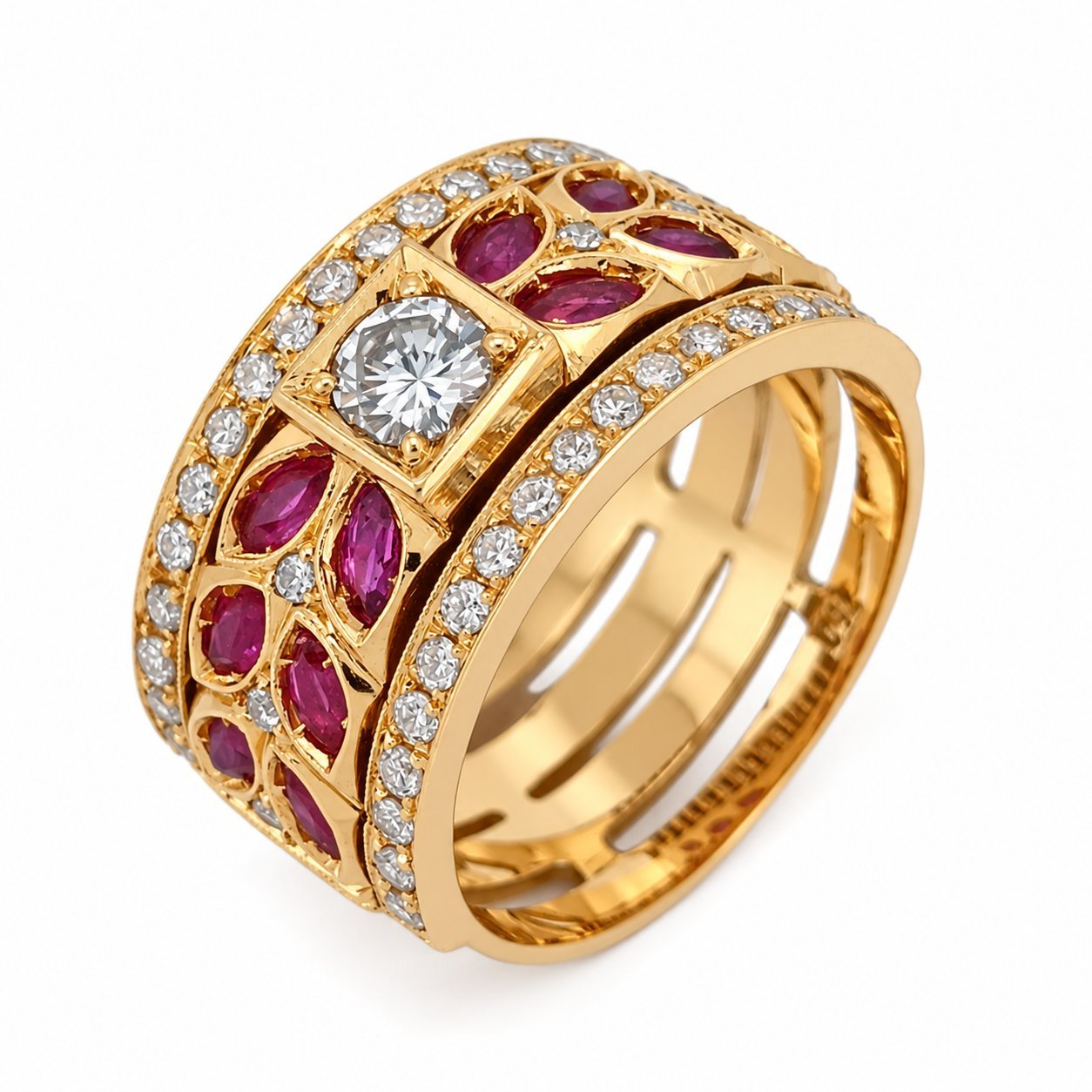 Anello - 18 carati Oro giallo - 2.07ct. tw. Rubino - Diamante