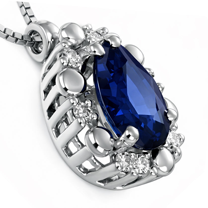 Collana con ciondolo - 18 carati Oro bianco - 0.52ct. tw. Zaffiro - Diamante