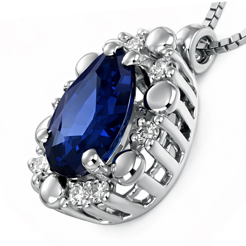Collana con ciondolo - 18 carati Oro bianco - 0.52ct. tw. Zaffiro - Diamante
