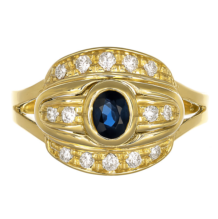 Anello - 18 carati Oro giallo - 0.58ct. tw. Zaffiro - Diamante