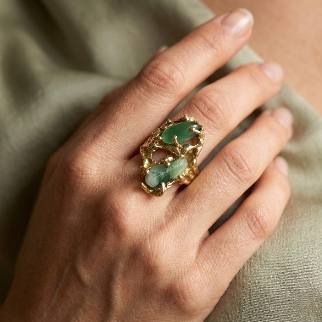 Anello - 18 carati Oro giallo - 4.00ct. tw. Giada - Agata verde