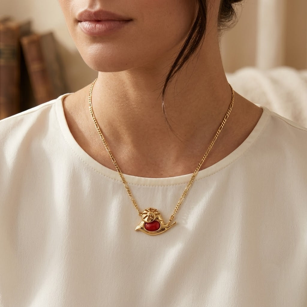 Collana - 18 carati Oro giallo Corallo - Made in Italy - Handmade