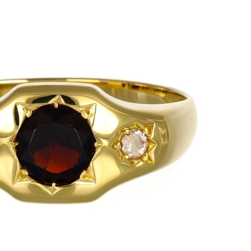 Anello - 18 carati Oro giallo - 0.90ct. tw. Granato - Diamante