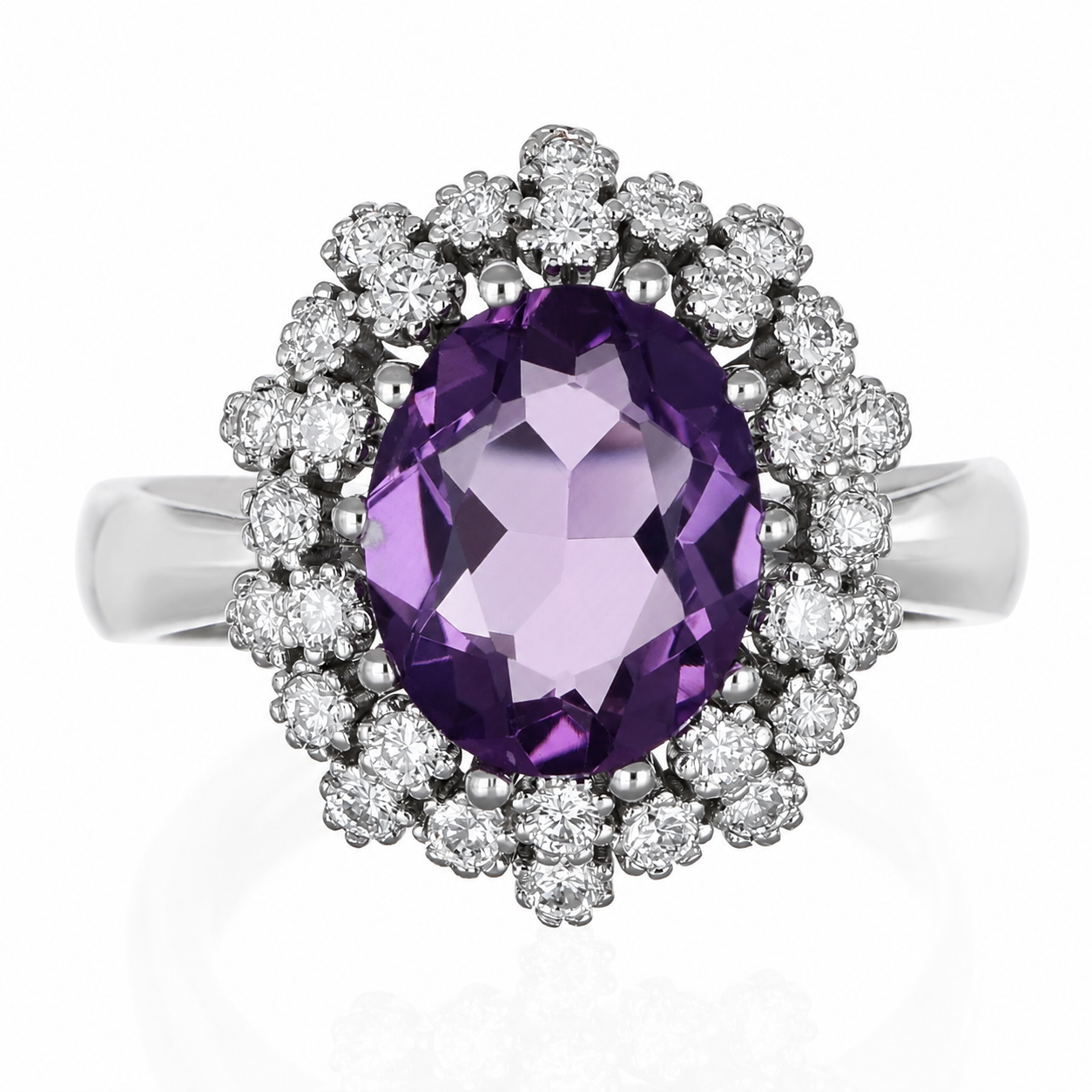 Anello - 18 carati Oro bianco- 3.05ct. tw. Ametista - Diamante - Made in Italy - Handmade