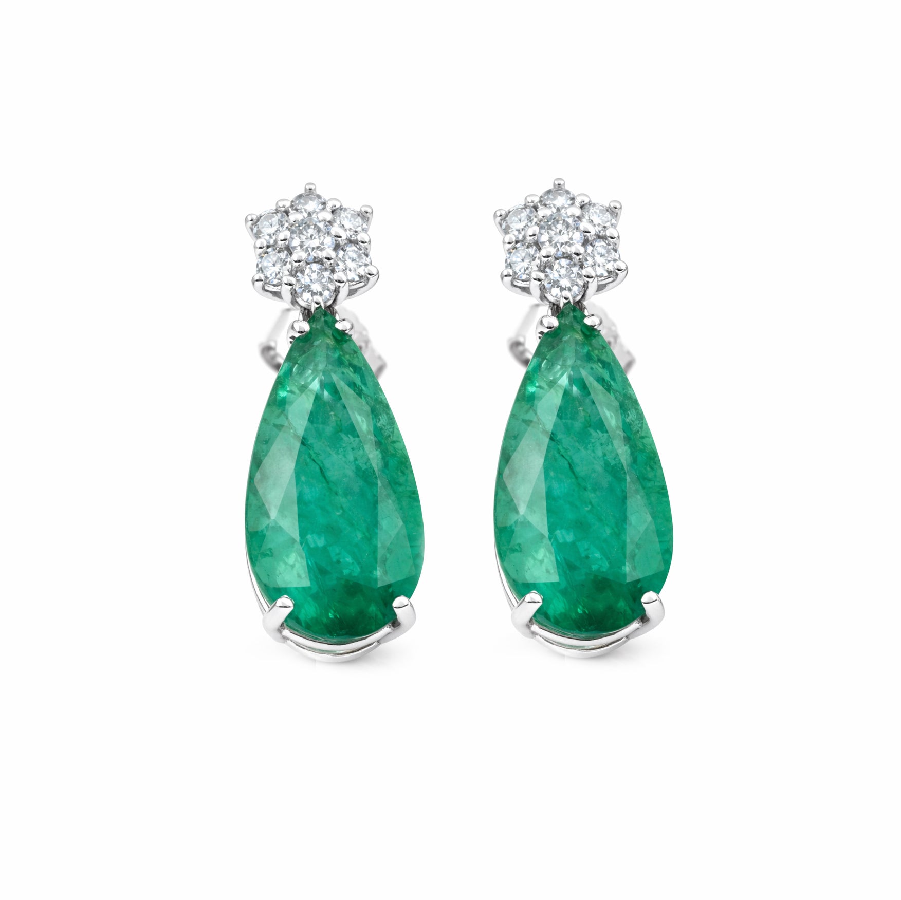 Orecchini - 18 carati Oro bianco - 6.40ct. tw. Smeraldo - Diamante