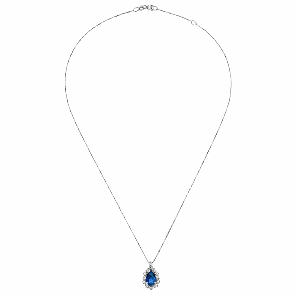 Collana con ciondolo - 18 carati Oro bianco - 0.52ct. tw. Zaffiro - Diamante