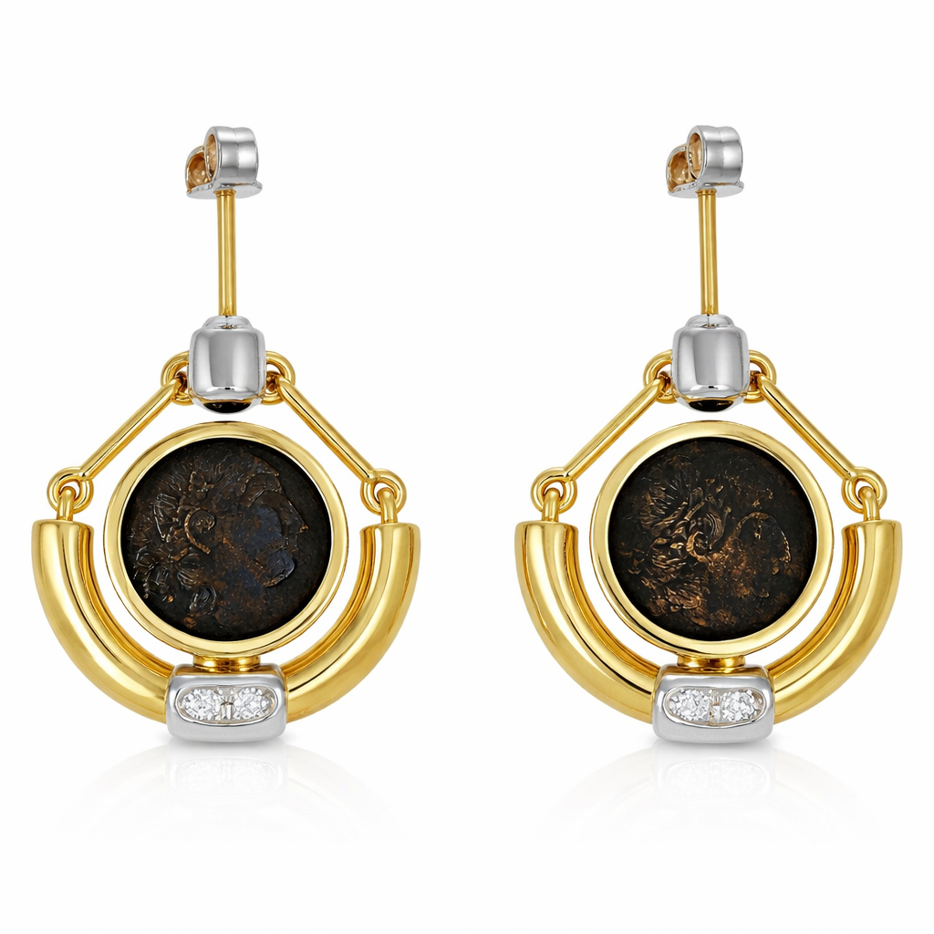 Orecchini - 18 carati Oro bianco, Oro giallo - 0.14ct. tw. Zaffiro - Diamante