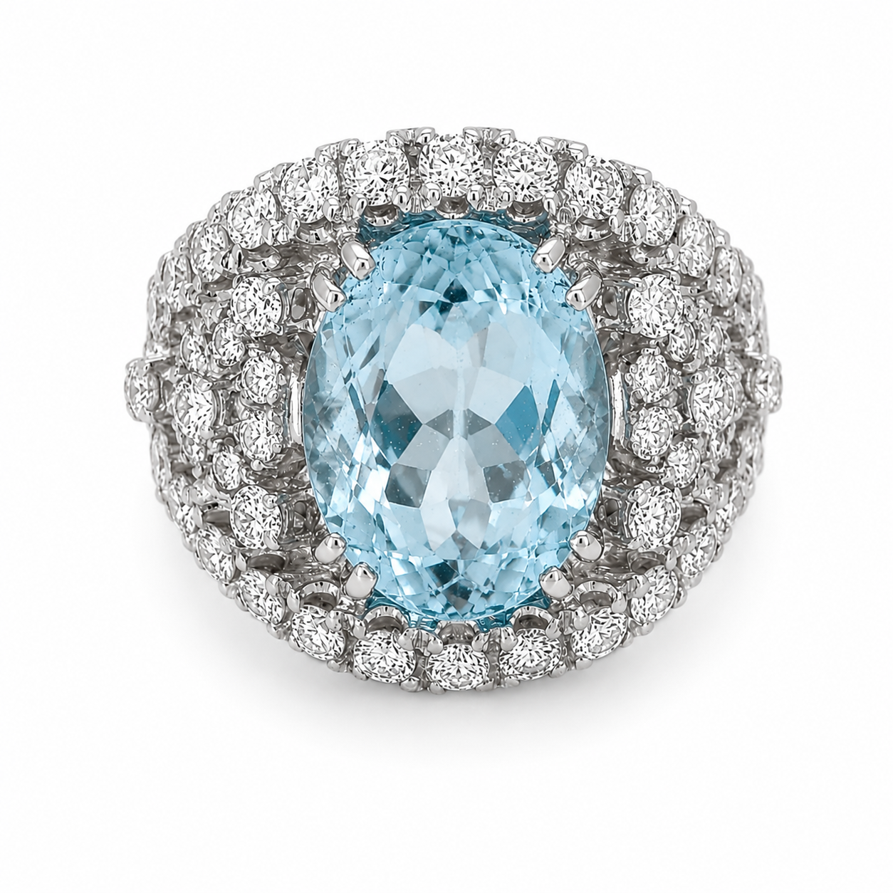 Anello - 18 carati Oro bianco, - 8.32ct. tw. Topazio - Diamante - Made in Italy - Handmade