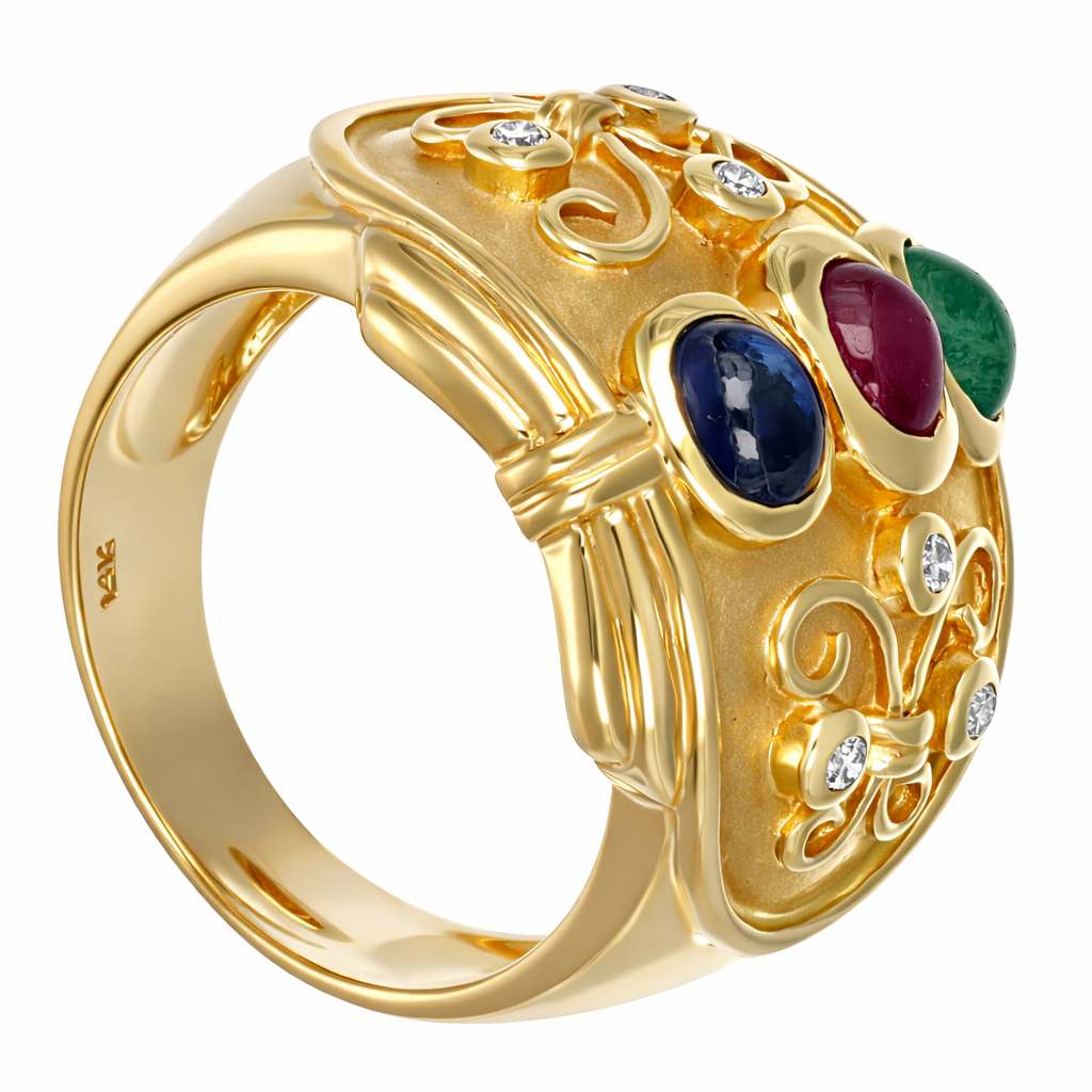 Anello - 14 carati Oro giallo, Zaffiro - Rubino - Smeraldo - Diamanti - 1.02ct. tw.