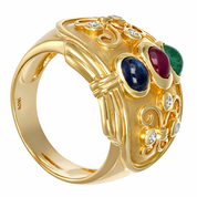 Anello - 14 carati Oro giallo, Zaffiro - Rubino - Smeraldo - Diamanti - 1.02ct. tw.